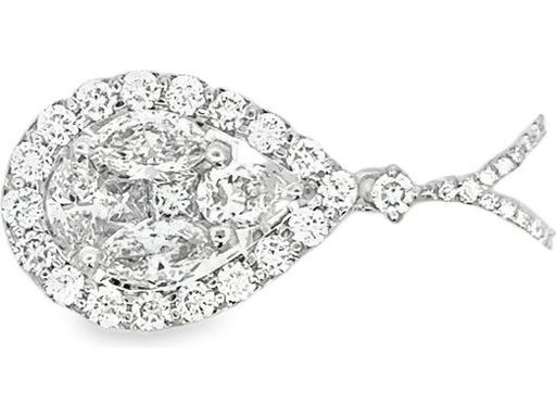 18K White Gold Pear, Marquise, Princess, and Round Cut Natural Diamonds Cluster Teardrop Pendant