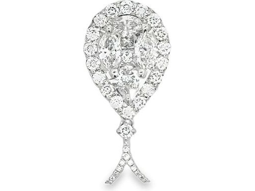 18K White Gold Pear, Marquise, Princess, and Round Cut Natural Diamonds Cluster Teardrop Pendant