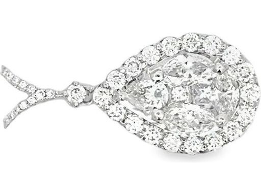 18K White Gold Pear, Marquise, Princess, and Round Cut Natural Diamonds Cluster Teardrop Pendant