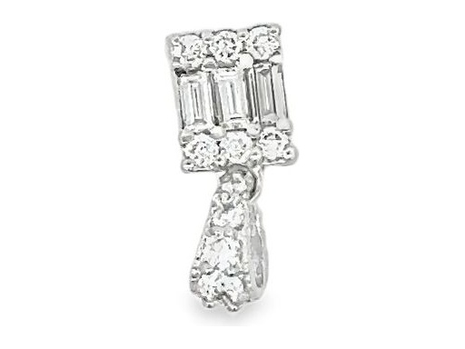18K White Gold Pendant with Natural Baguette and Round Diamonds