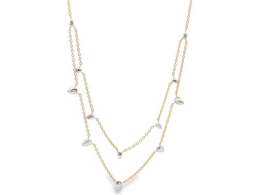 18K Rose Gold Double Layer Necklace with Natural Round Diamonds