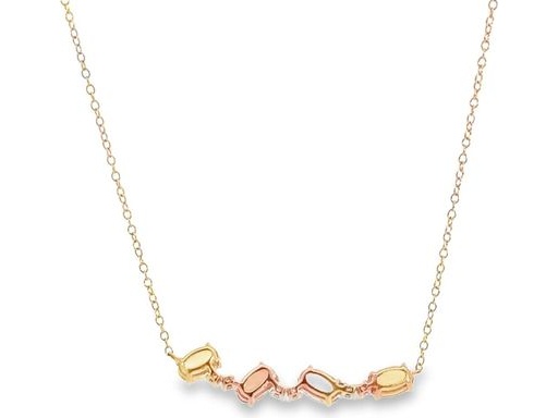 18K Rose Gold Necklace with Natural Diamonds and Multi-Color Oval Gemstones