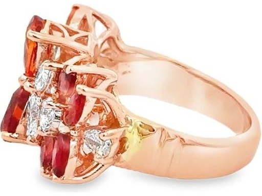 18K Rose Gold Ring with Pear-Shaped and Marquise Natural Rubies and Pear-Shaped and Marquise Natural Diamonds