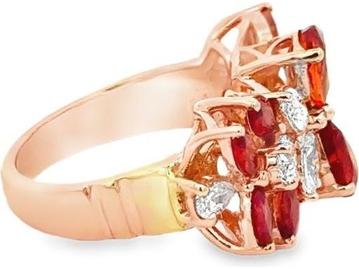 18K Rose Gold Ring with Pear-Shaped and Marquise Natural Rubies and Pear-Shaped and Marquise Natural Diamonds