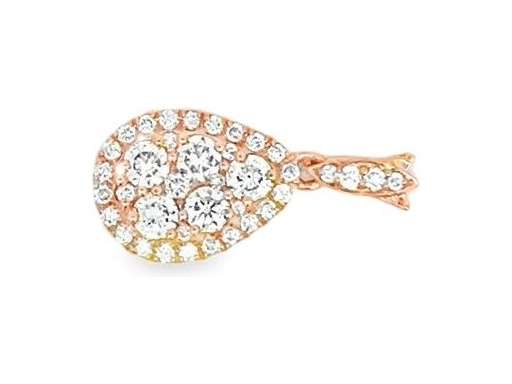 18K Rose Gold Natural Round Diamonds Cluster Pear Shape Pendant