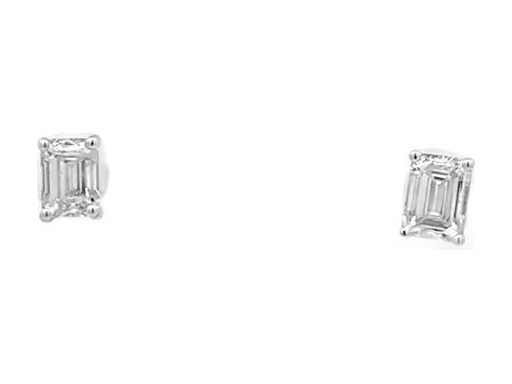 18K White Gold Stud Earrings with Natural Emerald-Cut Diamonds