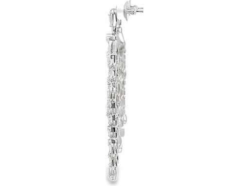 18K White Gold Natural Diamond Chandelier Earrings with Pear and Round Cuts