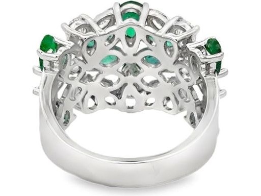 18K White Gold Natural Emerald Marquise and Pear Shape with Natural Diamonds Ring