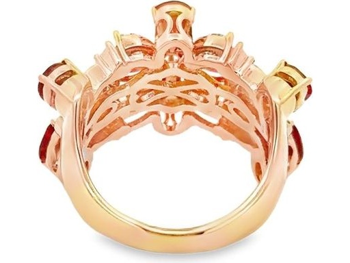 18K Rose Gold Natural Red Ruby and Natural Diamond Cluster Ring with Pear, Marquise, and Round Cuts