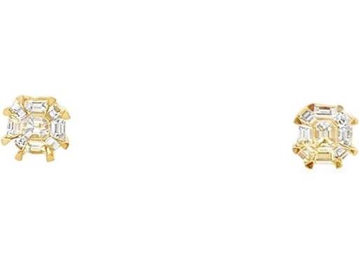 18K Yellow Gold Geometric Stud Earrings with Natural Baguette Diamonds