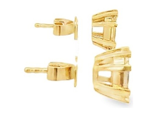 18K Yellow Gold Geometric Stud Earrings with Natural Baguette Diamonds