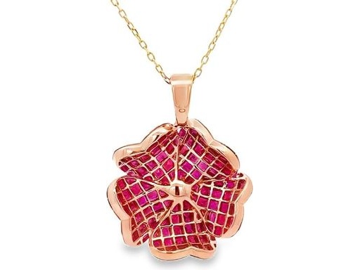 invisible setting Ruby & Diamond pendant in rose gold 