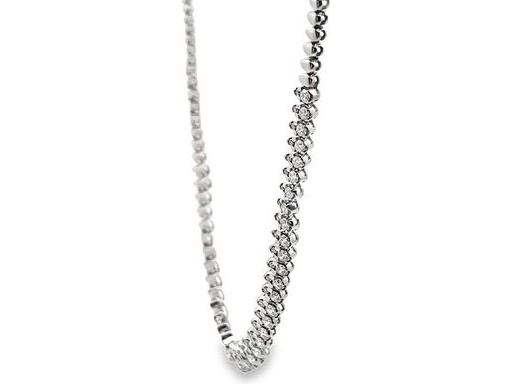 18K White Gold Tennis Necklace with Pear-Shaped Motif Round Natural Diamonds