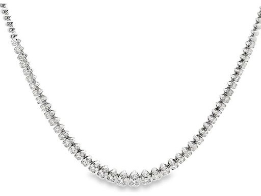 18K White Gold Tennis Necklace with Pear-Shaped Motif Round Natural Diamonds