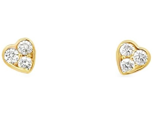 18K Yellow Gold Heart-Shaped Stud Earrings with Natural Diamonds