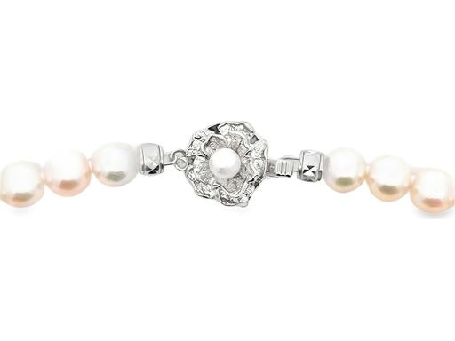 Elegant 8mm Japanese Akoya Pearl Strand Necklace with Sterling Silver Floral Clasp