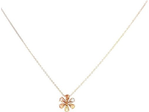 18K Rose Gold Floral Necklace with Natural Multicolor Gemstones and Center Diamond