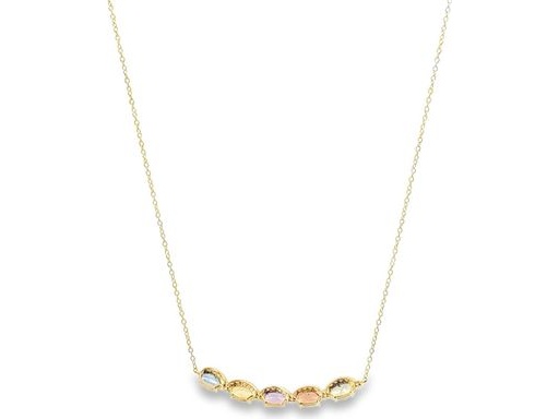 18K Rose Gold Necklace with Natural Multicolor Gemstones and Diamond Halo