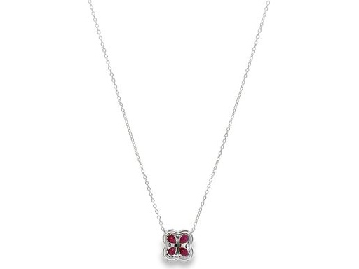18K White Gold Necklace with Natural Ruby and Diamonds