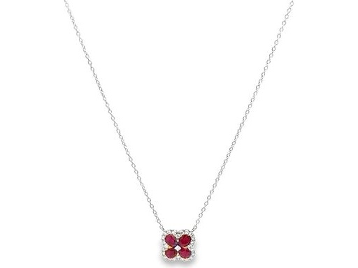 18K White Gold Necklace with Natural Ruby and Diamonds