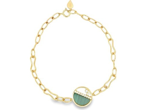 18K yellow gold bracelet with genuine malachite and natural diamonds