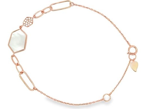 18K Rose Gold Bracelet featuring Natural Diamonds and Genuine Mother of Pearl