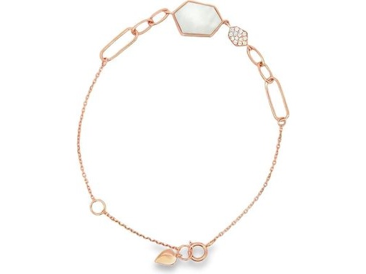 18K Rose Gold Bracelet featuring Natural Diamonds and Genuine Mother of Pearl