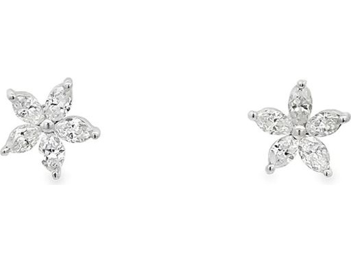 Platinum 900 Floral Stud Earrings with Natural Marquise Diamonds