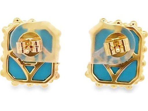 18K Yellow Gold Earrings with Synthetic Turquoise and Natural Diamonds
