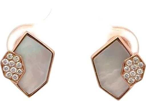 18K Rose Gold Earrings with Mother of Pearl and Natural Diamonds