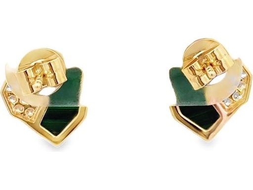 18K Yellow Gold Earrings with Malachite and Natural Diamonds