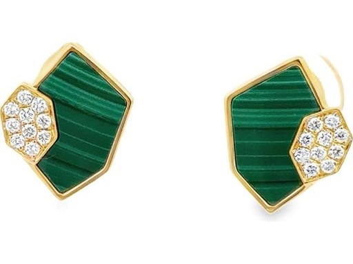 18K Yellow Gold Earrings with Malachite and Natural Diamonds