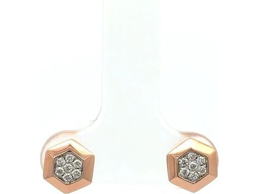 18K Rose Gold Hexagon Stud Earrings with Natural Diamonds