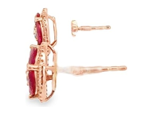18K Rose Gold Stud Earrings with Natural Diamonds and Ruby