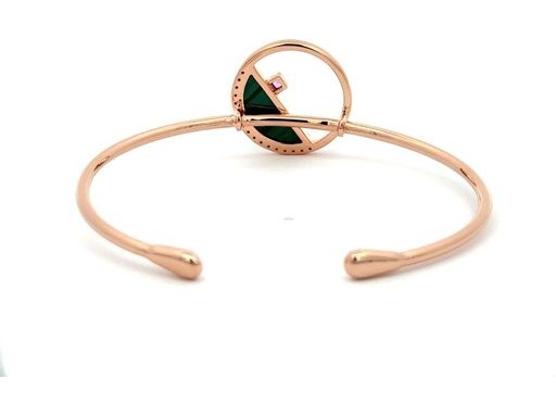 18K Rose Gold Open Bangle with Malachite, Natural Diamonds & Pink Sapphire (Madagascar)