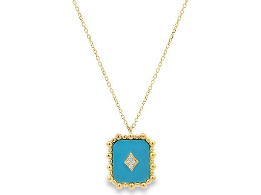 18K Yellow Gold Pendant with Synthetic Turquoise & Natural Diamonds