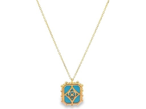 18K Yellow Gold Pendant with Synthetic Turquoise & Natural Diamonds