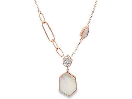 18K Rose Gold Necklace with Mother of Pearl & Natural Diamonds