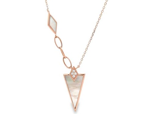 18K Rose Gold Necklace with Mother of Pearl & Natural Diamonds