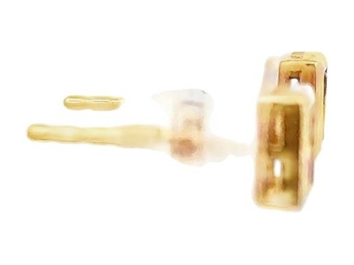 18K Yellow Gold Square Stud Earrings with Natural Princess Diamonds and Ruby 