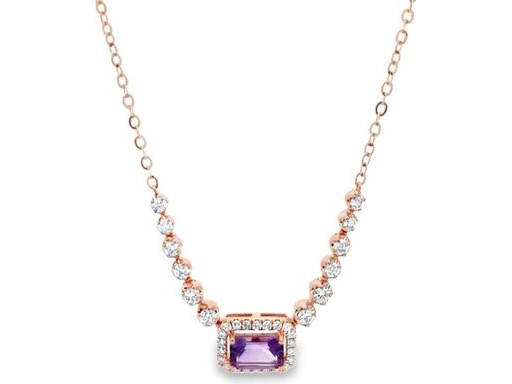 18K Rose Gold Necklace with Amethyst & Natural Diamonds