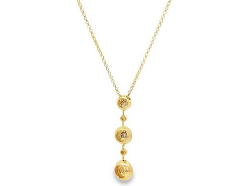 18K Yellow Gold Necklace with Natural Diamonds (Triple Drop Design)