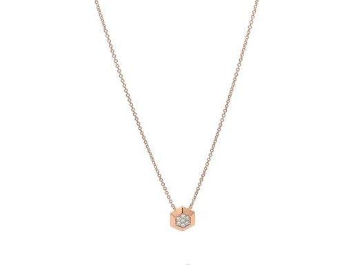 18K Rose Gold Hexagon Diamond Necklace with Natural Diamonds