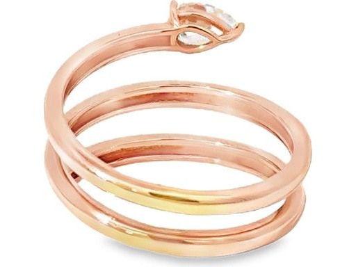 18K Rose Gold Fixed Triple-Band Ring with Natural Pear Diamond