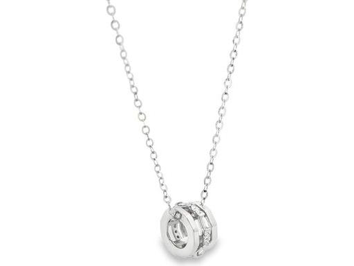 18K White Gold Necklace with Natural Diamonds and Baguette Combination Barrel Pendant