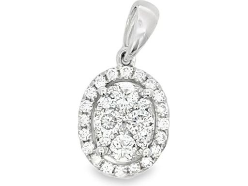 18K White Gold Oval Cluster Pendant with Natural Diamonds