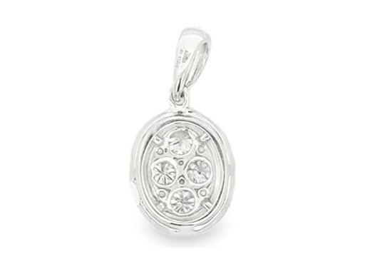 18K White Gold Oval Cluster Pendant with Natural Diamonds