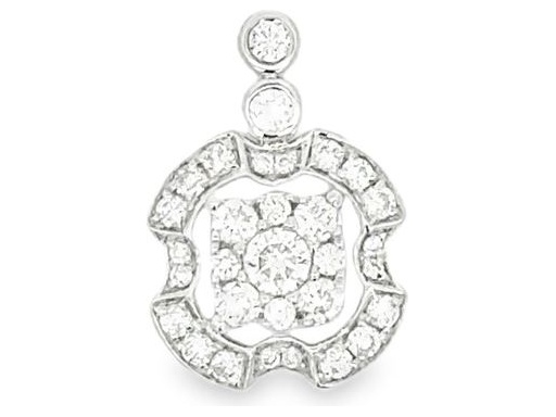 18K White Gold Pendant Featuring a Central Natural Diamond and Halo Cluster