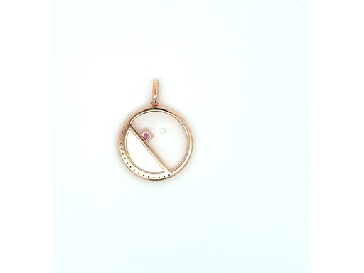 18K Rose Gold Round Pendant with Mother of Pearl, Natural Diamonds and Pink Sapphire