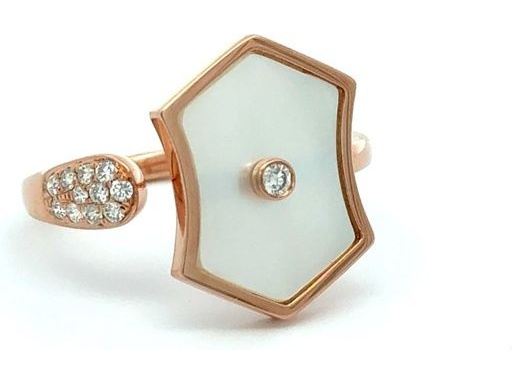 18K Rose Gold Ring with Mother of Pearl and Natural Diamonds – Geometric Design